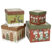 Christmas Gift Boxes with Lids Set of 4 Nesting Square Small Favor Presents Boxes for Christmas Party